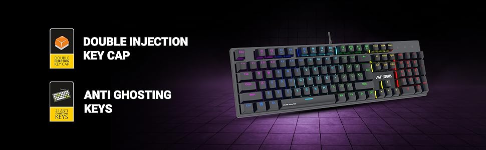 Ant Esports MK3400 V3 Pro Mechanical Gaming Keyboard, RGB 104 Keys Ultra-Slim LED Backlit USB Wired Keyboard with Blue Switch, Durable Keycaps/Anti-Ghosting/Spill-Resistant Mechanical Keyboard for PC