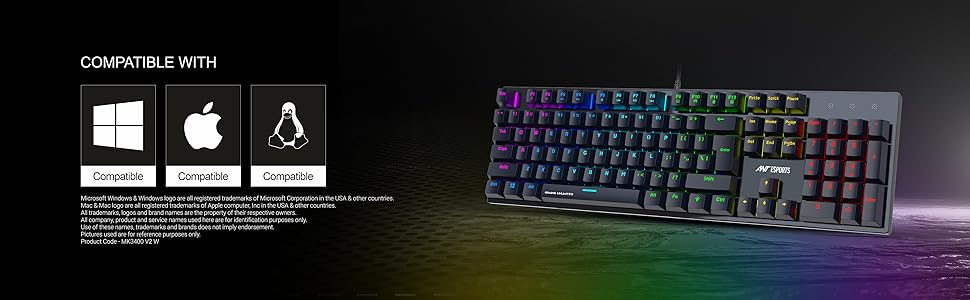 Ant Esports MK3400 V3 Pro Mechanical Gaming Keyboard, RGB 104 Keys Ultra-Slim LED Backlit USB Wired Keyboard with Blue Switch, Durable Keycaps/Anti-Ghosting/Spill-Resistant Mechanical Keyboard for PC