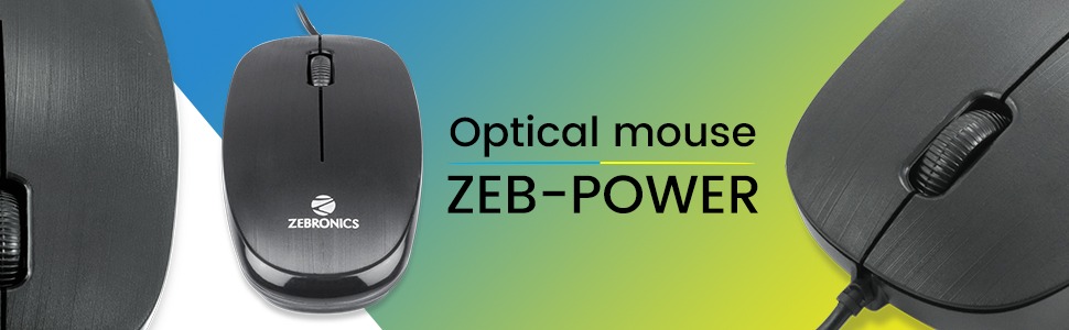 Zebronics Zeb-Power Wired USB Mouse, 3-Button, 1200 DPI Optical Sensor, Plug & Play, for Windows/Mac