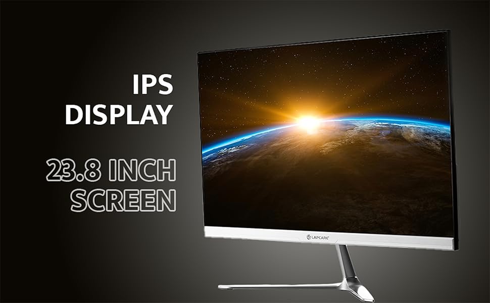 Lapcare LED Monitor LM24WFHD 24" (60.45CM) IPS Display with FHD Quality | 1920 X 1080 | Flick Free & 178 Degree Wide Viewing Angle | Slim Design & Frameless Body | Metal Stand & VGA+ HDMI Ports