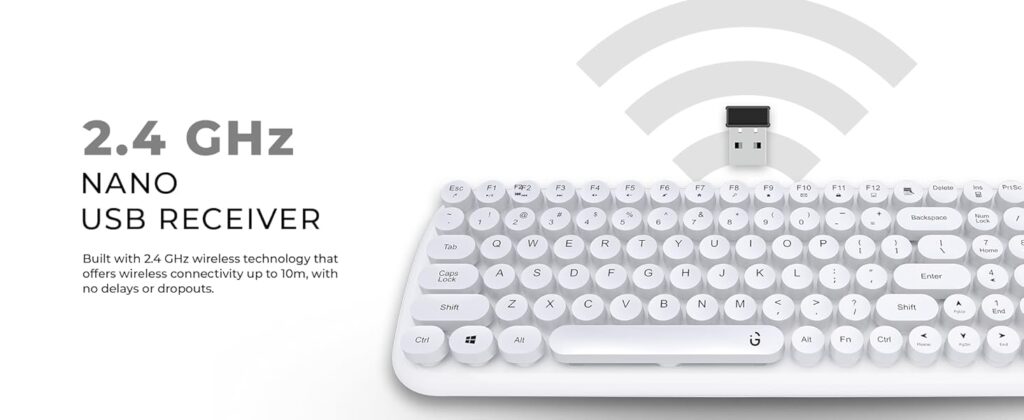 i Gear KeyBee Retro Typewriter Inspired 2.4GHz Wireless Keyboard with Mouse Combo for Desktop/Laptop and Devices with USB Support, Single Nano Receiver, Round Keycaps, Cleaning Brush (Blue)