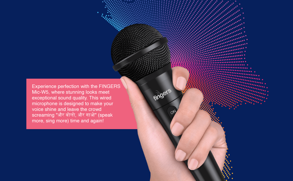 FINGERS Mic-W5 Wired Microphone (with 6.35 mm pin Connector, Ultra-Quiet On-Off Switch, Durable Construction, Ideal for Live Performances - Indoors & Outdoors)