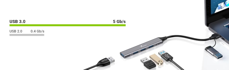TECHIE 4 in 2 USB HUB with Type-C Hub | 3 x USB 2.0 Ports, 1 x USB 3.0 Port | Multiport Adapter | Multipin USB Port | Universal Compatibility | High Speed | Compact Design | Plug-and-Play