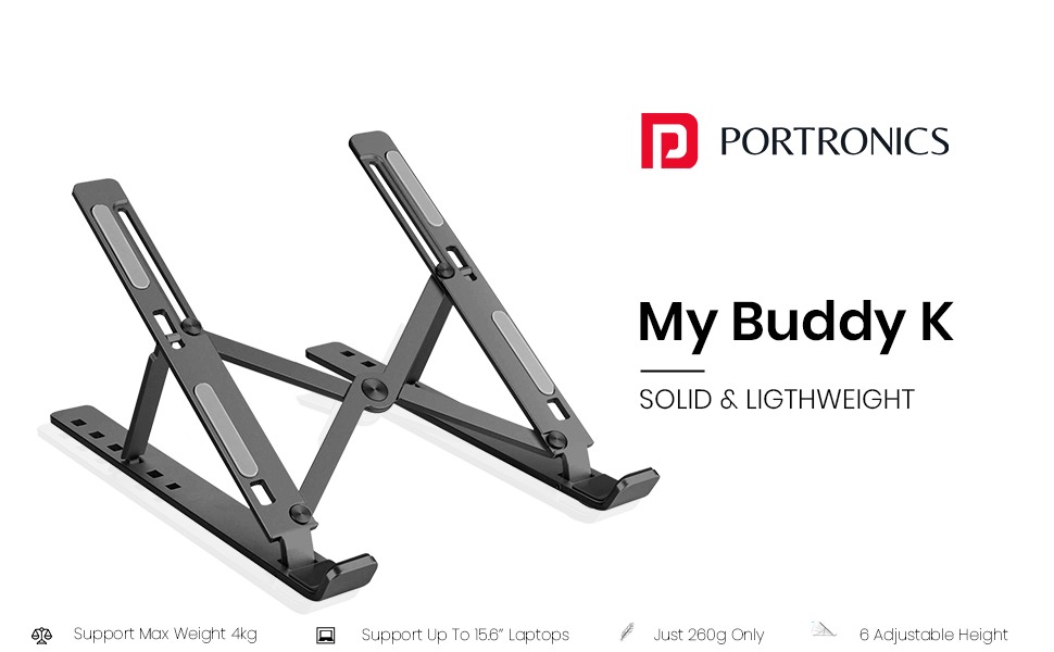 Portronics My Buddy K Portable Laptop Stand with Adjustable Height, Foldable, OverHeating Protection for Laptops & MacBooks (Grey)