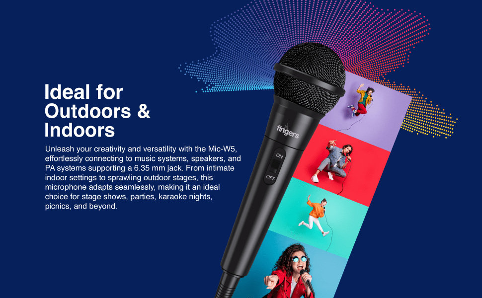 FINGERS Mic-W5 Wired Microphone (with 6.35 mm pin Connector, Ultra-Quiet On-Off Switch, Durable Construction, Ideal for Live Performances - Indoors & Outdoors)