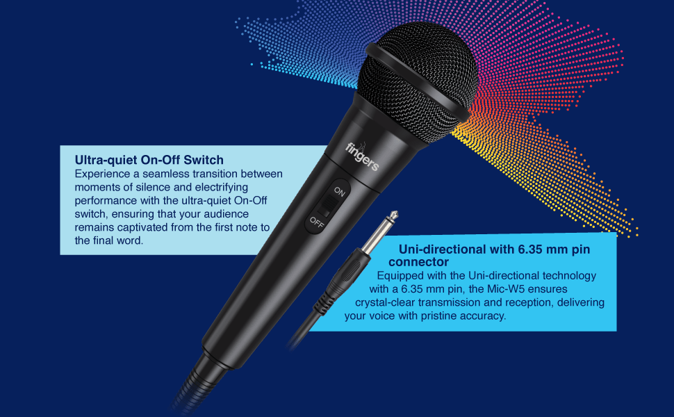 FINGERS Mic-W5 Wired Microphone (with 6.35 mm pin Connector, Ultra-Quiet On-Off Switch, Durable Construction, Ideal for Live Performances - Indoors & Outdoors)