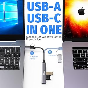 TECHIE 4 in 2 USB HUB with Type-C Hub | 3 x USB 2.0 Ports, 1 x USB 3.0 Port | Multiport Adapter | Multipin USB Port | Universal Compatibility | High Speed | Compact Design | Plug-and-Play