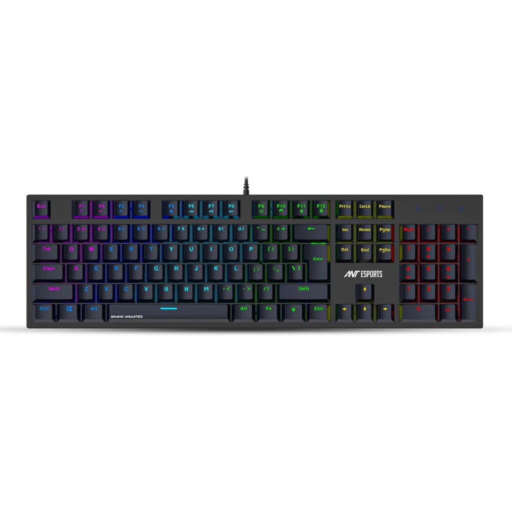 Ant Esports MK3400 V3 Pro Mechanical Gaming Keyboard, RGB 104 Keys Ultra-Slim LED Backlit USB Wired Keyboard with Blue Switch, Durable Keycaps/Anti-Ghosting/Spill-Resistant Mechanical Keyboard for PC