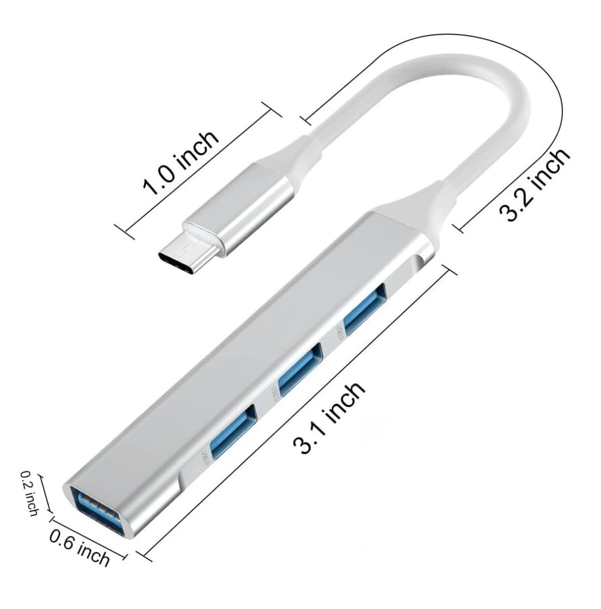 Sounce 4 in 1 Portable USB C Hub (Type-C to 4 USB-A Ports) with Aluminum Shell, USB Port Hub 3.0 Compatible for PC, Tablet, and Smartphone - White