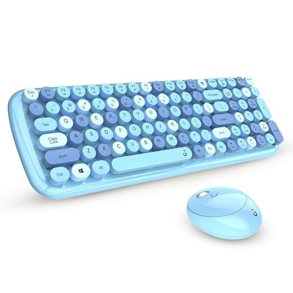 i Gear KeyBee Retro Typewriter Inspired 2.4GHz Wireless Keyboard with Mouse Combo for Desktop/Laptop and Devices with USB Support, Single Nano Receiver, Round Keycaps, Cleaning Brush (Blue)