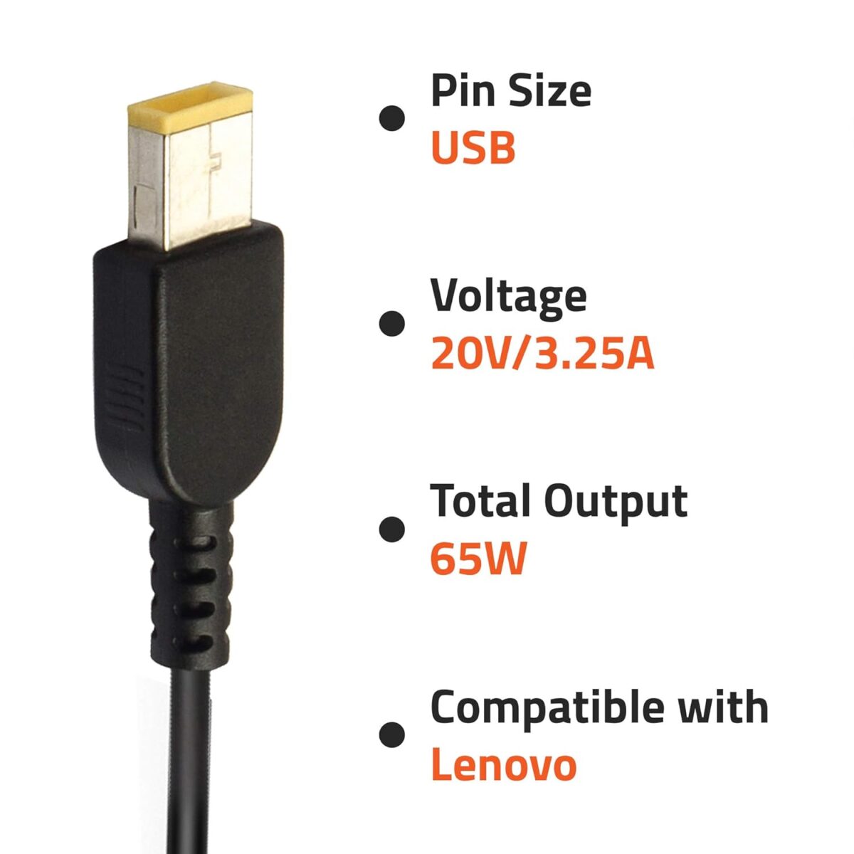 Artis AR0506 65Watt Laptop Charger/Adapter with Power Cord Compatible with Lenovo Laptops (20V/3.25A, 65Watt) (USB Pin)