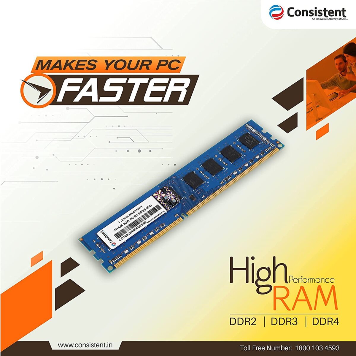 Consistent 4GB DDR3 RAM 1600MHz Desktop Memory, Long-DIMM (UDIMM) PC3-12800 for Standard & Gaming Desktop PC with 3 Years Manufacturer Warranty