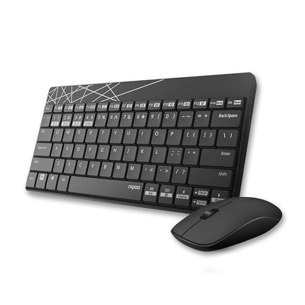 Rapoo 8000M Multi-Mode Keyboard and Mouse Set Bluetooth 3.0/4.0 Wireless 2.4 GHz 1300 DPI Combo- Black