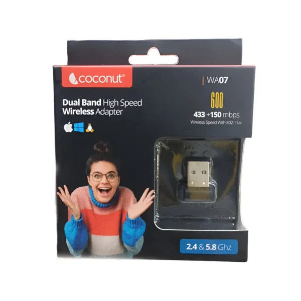 Coconut USB Wi-Fi Adapter Dual Band 600 Mbps WA07